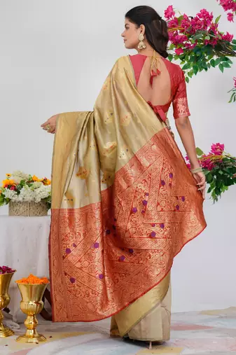 Subham woven design silk blend saree with unstitched blouse piece (yellow)