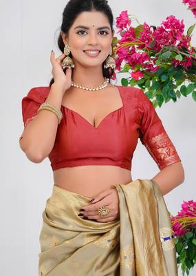 Subham woven design silk blend saree with unstitched blouse piece (yellow) 5