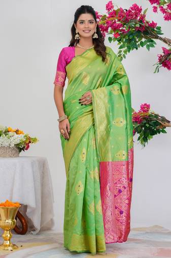 Subham woven design silk blend saree with unstitched blouse piece (green)