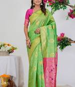 Subham woven design silk blend saree with unstitched blouse piece (green)
