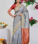 Subham woven design silk blend saree with unstitched blouse piece (grey)