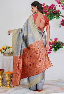 Subham woven design silk blend saree with unstitched blouse piece (grey) 4