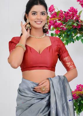 Subham woven design silk blend saree with unstitched blouse piece (grey) 5