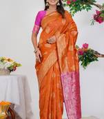 Subham woven design silk blend saree with unstitched blouse piece (orange)