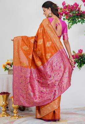 Subham woven design silk blend saree with unstitched blouse piece (orange) 4