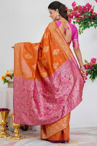 Subham woven design silk blend saree with unstitched blouse piece (orange)
