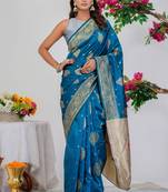 Subham woven design silk blend saree with unstitched blouse piece (turquoise)
