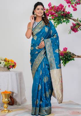 Subham woven design silk blend saree with unstitched blouse piece (turquoise) 2