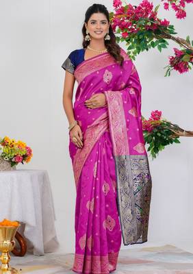 Subham woven design silk blend saree with unstitched blouse piece (pink) 1