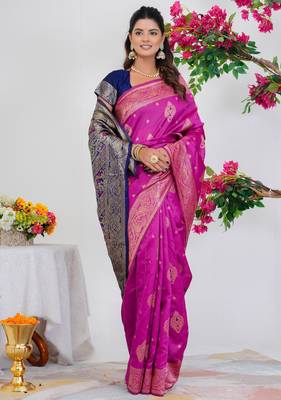 Subham woven design silk blend saree with unstitched blouse piece (pink) 2