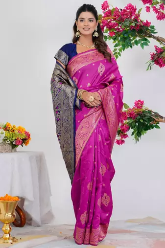 Subham woven design silk blend saree with unstitched blouse piece (pink)