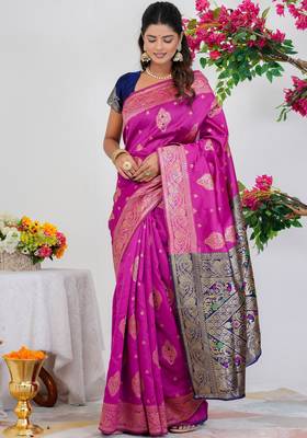Subham woven design silk blend saree with unstitched blouse piece (pink) 3
