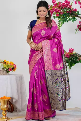 Subham woven design silk blend saree with unstitched blouse piece (pink)