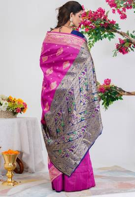 Subham woven design silk blend saree with unstitched blouse piece (pink) 4