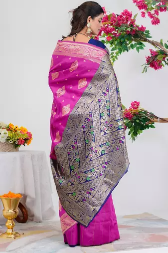 Subham woven design silk blend saree with unstitched blouse piece (pink)