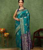 Subham woven design silk blend saree with unstitched blouse piece (green)