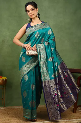 Subham woven design silk blend saree with unstitched blouse piece (green)