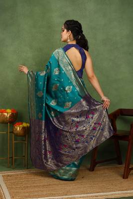 Subham woven design silk blend saree with unstitched blouse piece (green) 4