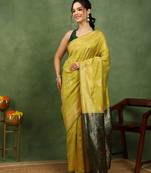 Subham woven design silk blend saree with unstitched blouse piece (yellow)