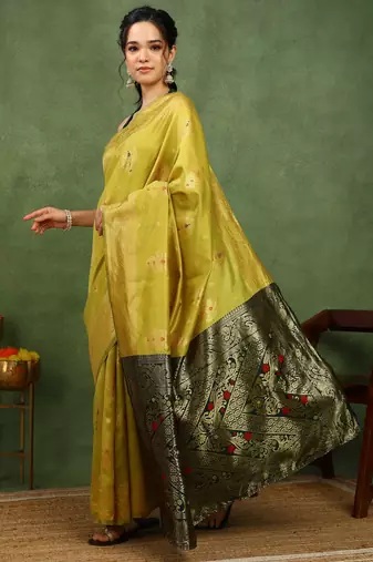 Subham woven design silk blend saree with unstitched blouse piece (yellow)