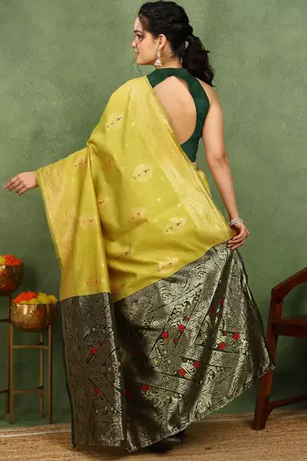 Subham woven design silk blend saree with unstitched blouse piece (yellow)