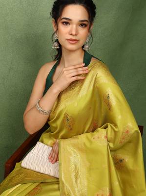 Subham woven design silk blend saree with unstitched blouse piece (yellow) 4