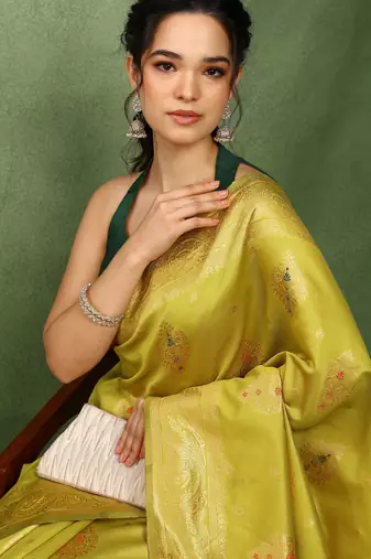 Subham woven design silk blend saree with unstitched blouse piece (yellow)