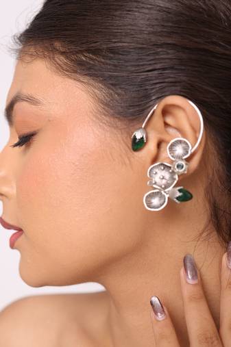 Sylvara verdant bloom gemstone ear cuff of elegance
