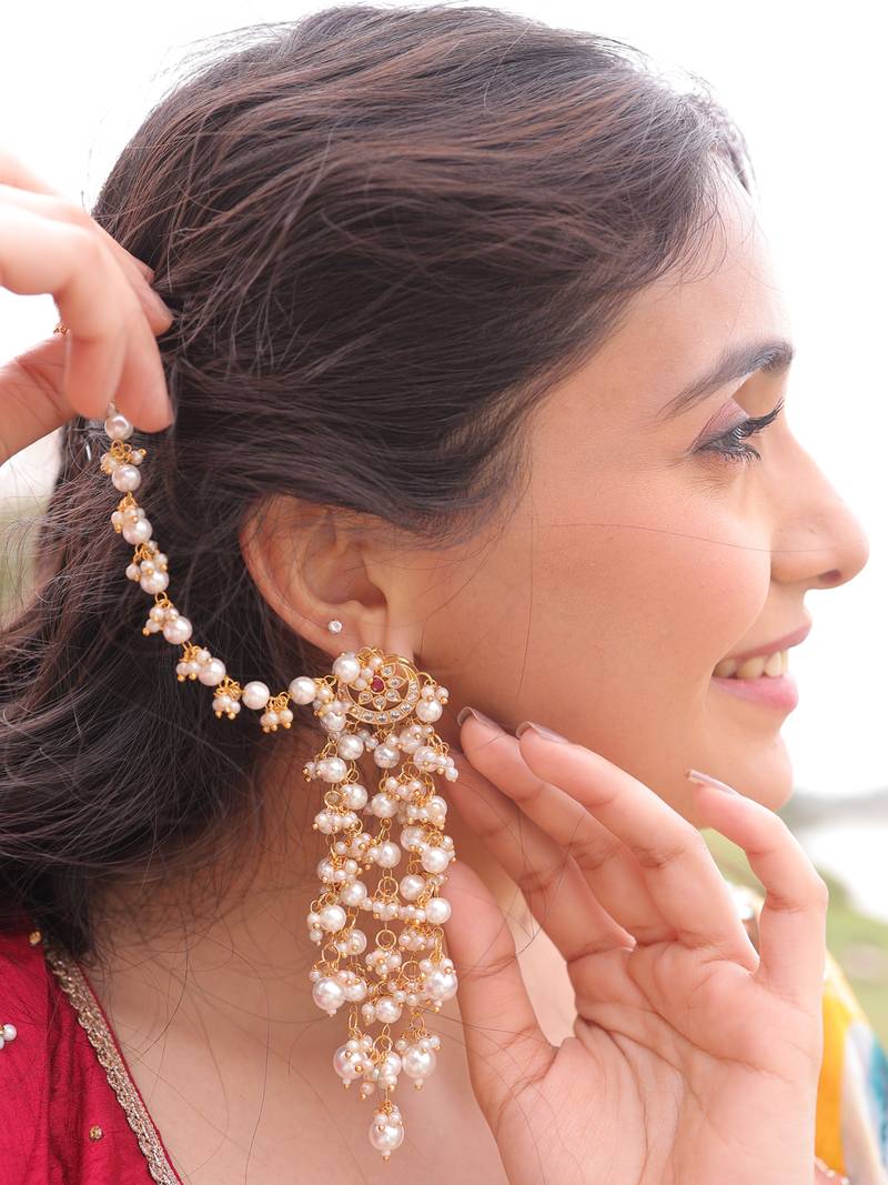Tarangini timeless pachi kundan-pearl earchain