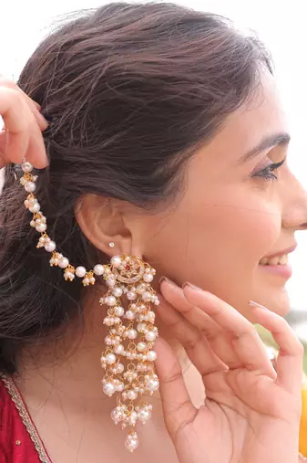 Tarangini timeless pachi kundan-pearl earchain
