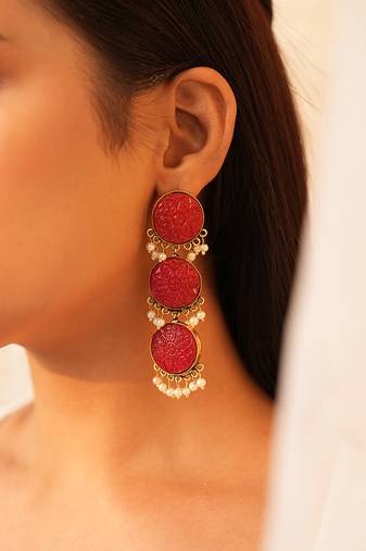 red monalisa stone drop earrings