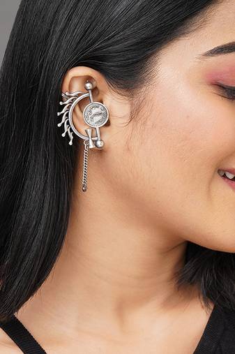 Premium brass coin earcuff with silver plating