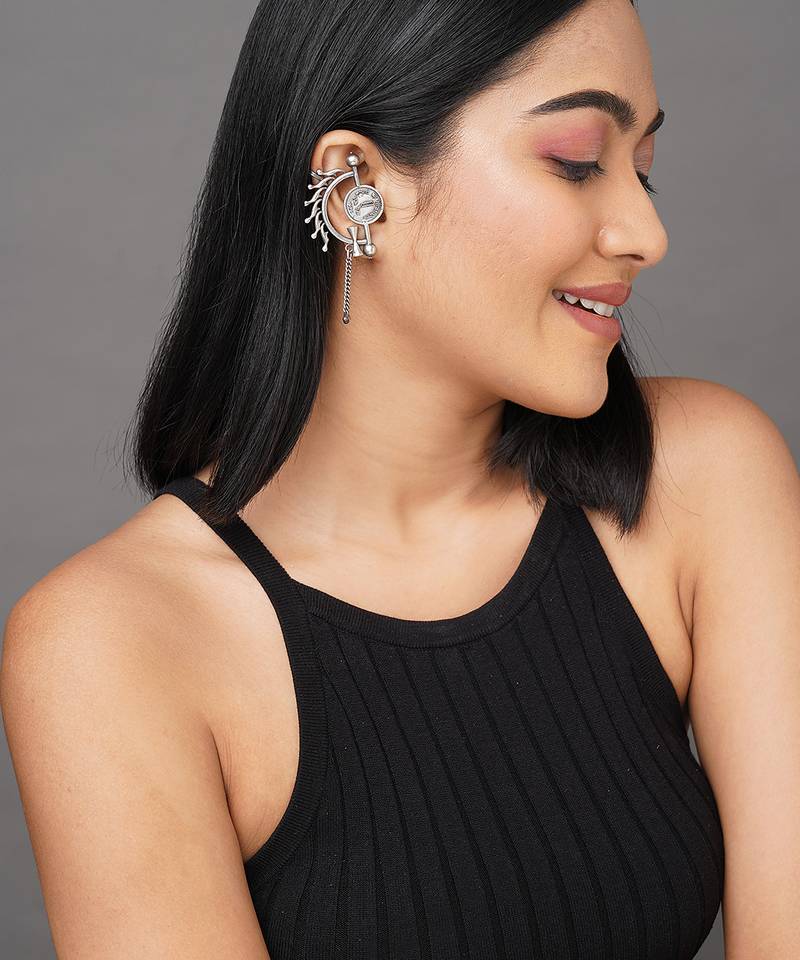 Premium brass coin earcuff with silver plating