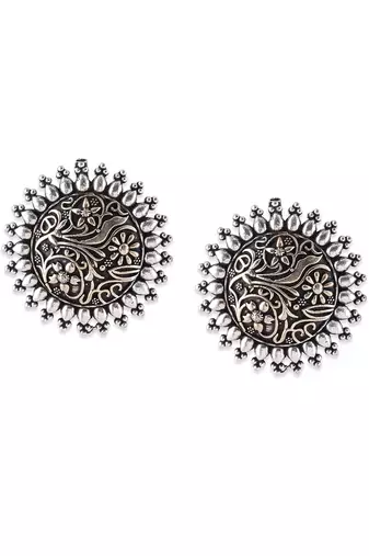 Dual-tone circular stud earrings