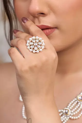 Royal glow kundan pearl ring