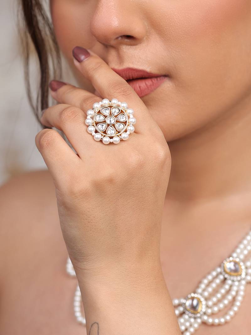 Royal glow kundan pearl ring