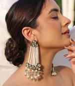 Mriga green kundan pearl earrings