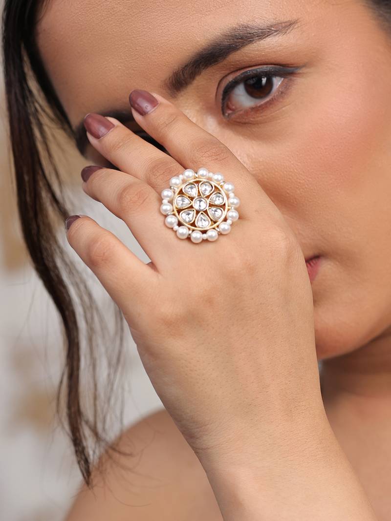 Royal glow kundan pearl ring