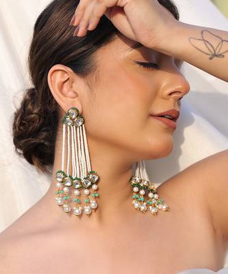 Mriga green kundan pearl earrings 2