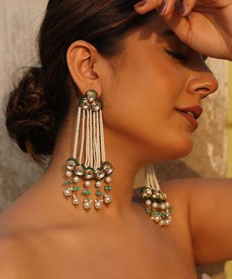 Mriga green kundan pearl earrings 4