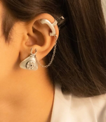German silver telephone earcuff earrings with oxidized silver finish