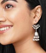 Silver-plated crescent hook drop earrings