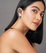 Silver toned oxidised layered ear cuffs