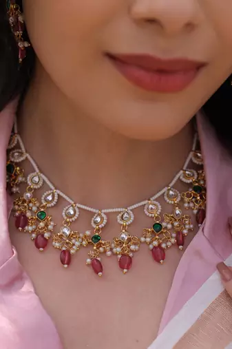 Rosy splendor eternal charm pachi kundan necklace set