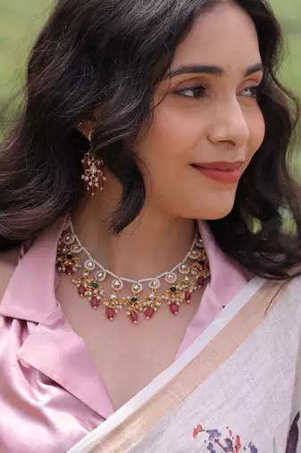 Rosy splendor eternal charm pachi kundan necklace set