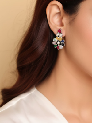German silver antique multi color flower stud 1