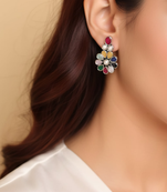 German silver antique multi color flower stud