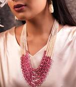 Dawn multi-strand long beaded necklace with pink glass stones