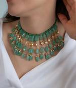 Gold plated long jade necklace