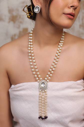 Regal cascade kundan pearl necklace set
